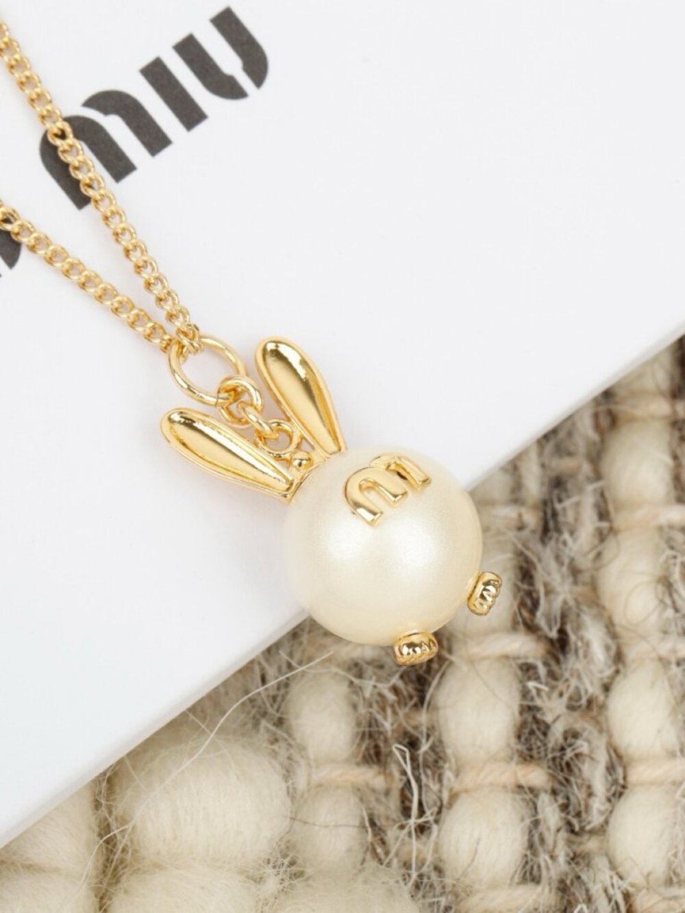 Miu Miu Gold-Tone Pearl Pendant Necklace
